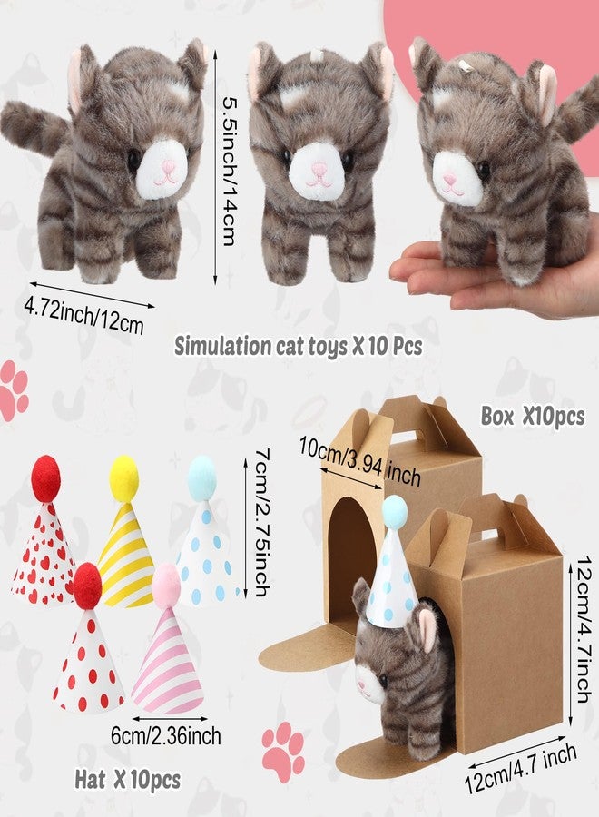Motionchic 10 Set Cat Stuffed Animals Bulk with 10 Birthday Hats 10 Kraft Paper Boxes Mini Plush Toys Small Stuffed Kittens Pet Party Gift for Birthday Animal Theme Party Decor(Standing Style) - Image 2